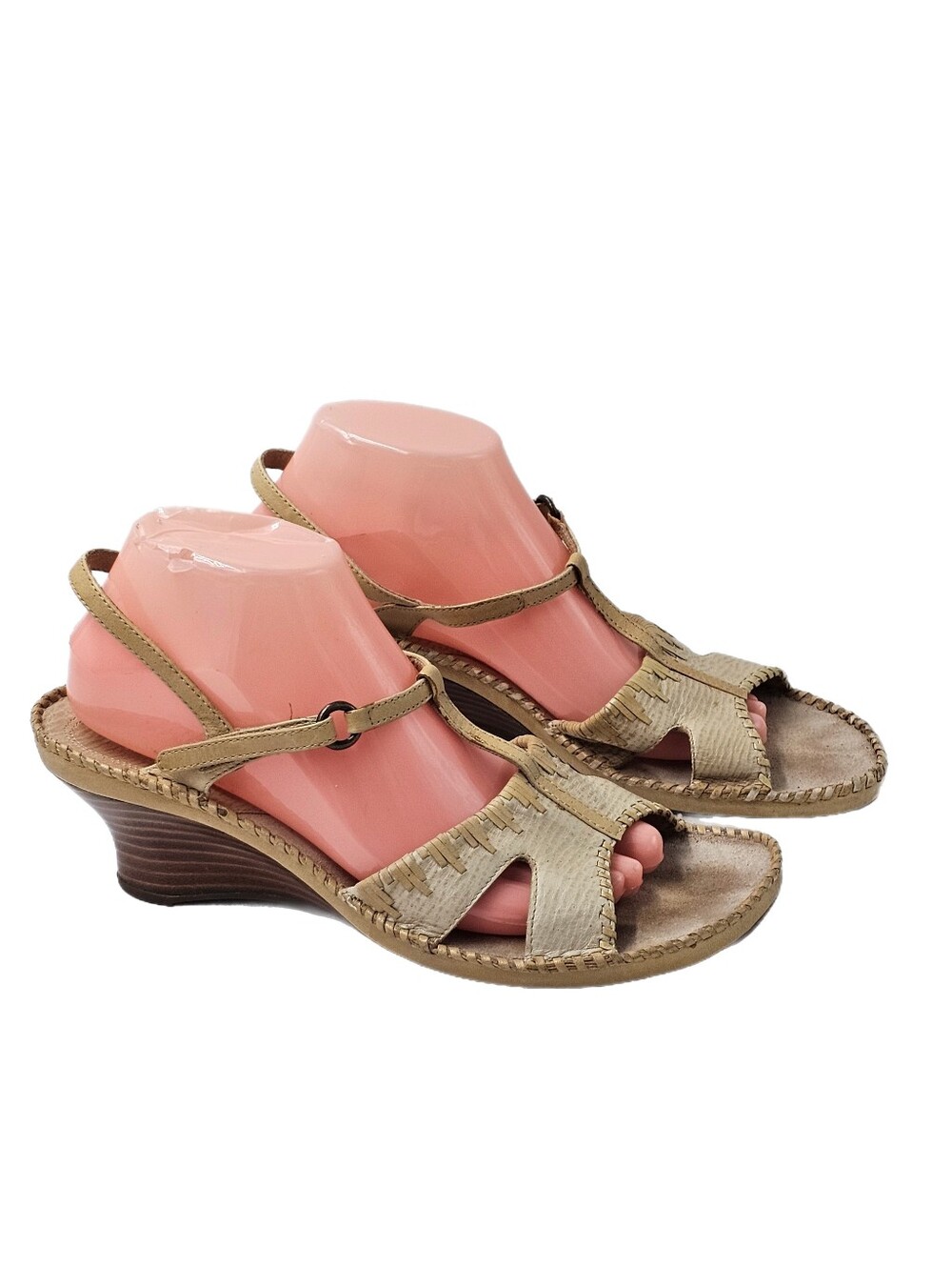 Clarks Artisan 73382 Tan Leather Whipstitch Wedge Sandals Women's 10M